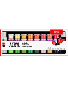 Marabu Acrylfarbe Set Basic, 32 x 3.5 ml, 2 x 59 ml