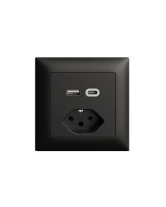 Feller EDIZIOdue Steckdose 1x USB A, 1x USB C 3 A, 15 W, Schwarz
