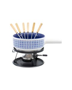 Kadastar Käsefondue-Set Kacheln 9 Teile, Blau/Weiss