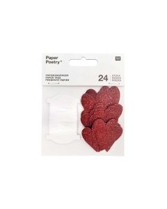 Rico Design Geschenkanhänger Herz Glitzer, 24 Stück, Rot