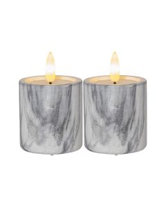 Star Trading LED-Kerze Pillar Flamme Marble Ø 5.5 x 9 cm, Grau, 2 Stk