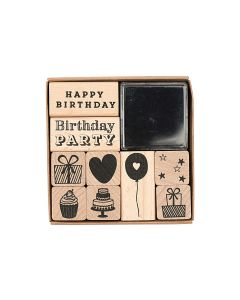 Rico Design Stempelset Happy Birthday mit Kissen schwarz