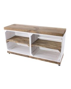 Holz Zollhaus Regal auf Rollen Vintage, Weiss / Braun, 100 x 50 cm