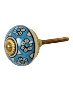 Tranquillo Möbelgriff handgemacht, Ø 4 cm, Blau/Gold