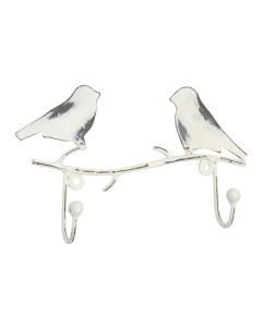 Tranquillo Wandhaken 2-fach, Vogel, Weiss, 16 cm