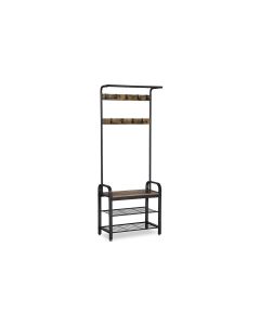VASAGLE Garderobe mit Schuhablage 183 cm, Braun/Schwarz