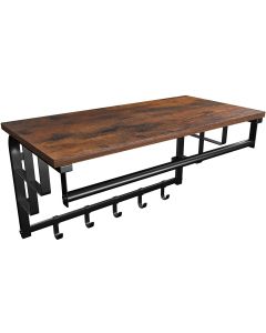 VASAGLE Wandgarderobe mit Haken und Stange 66 x 27 cm, Braun/Schwarz