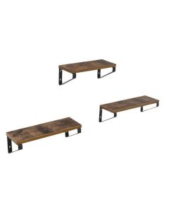 VASAGLE Wandregal 3er Set 30/35/40 x 11 cm/12 cm, Braun/Schwarz