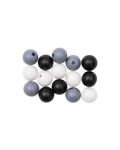 Rico Design Holzperlen Gebohrt 12 mm Schwarz-Weiss-Grau, 15 Stück