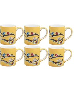 Mila Kaffeetasse Lovley Birds 280 ml, 6 Stück, Gelb