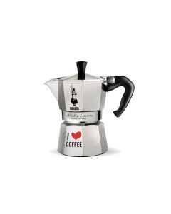 Bialetti Espressokocher Moka Express I love Coffee 3 Tassen, Silber