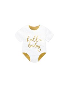 Partydeco Papierservietten Hello Baby Strampler 20 Stück, Weiss/Gold
