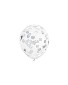 Partydeco Konfetti Luftballon rund Ø 30 cm, Transparent/Silber