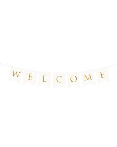 Partydeco Girlande Welcome 15 x 95 cm, Weiss/Gold