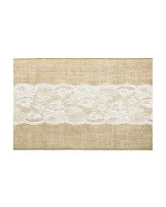 Partydeco Tischläufer Jute mit Spitze 28 cm x 2.75 m, 1 Stück, Braun