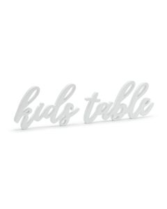 Partydeco Hochzeitsaccessoire Holzschrift Kids Table 38 x 10 cm, Weiss