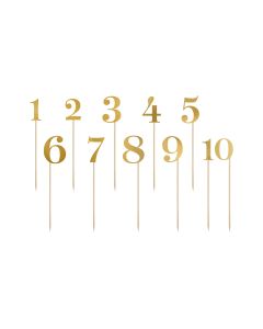 Partydeco Tischkarte Nummern 26.5 cm, 10 Stück, Spiegelpapier, Gold