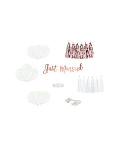 Partydeco Hochzeitsaccessoire Auto Dekoration Set Rrosegold/Weiss