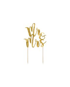 Partydeco Kuchen-Topper Mr & Mrs 25.5 cm, 1 Stück, Gold