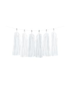 Partydeco Girlande Quasten 1.5 m, 12 Pompons, Weiss