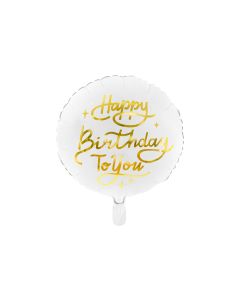 Partydeco Folienballon Happy Birthday Gold/Weiss