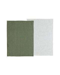 Södahl Geschirrtuch-Set Chambray Soft 2 Stück, Olivgrün/Weiss