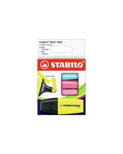 STABILO Textmarker Boss Mini 3 Stück, Blau/Gelb/Pink, Kartonetui