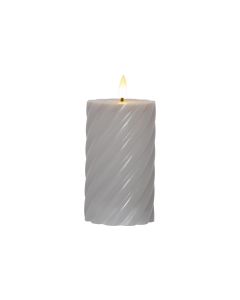 Star Trading LED-Kerze Pillar Flamme Swirl, Ø 7.5 x 15 cm, Grau