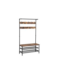 VASAGLE Garderobe mit Schuhablage 182 cm, Braun/Schwarz
