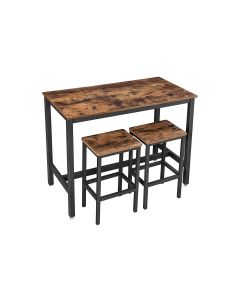 VASAGLE Bartisch mit 2 Hockern 40/120 x 65 cm/90 cm, Braun/Schwarz