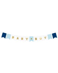 Partydeco Girlande Baby Boy 1.6 m, Blau/Gold
