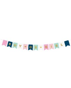 Partydeco Girlande Boy or Girl 1.75 m, in Blau/Gold/Rosa