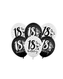 Partydeco Luftballon 18th! Birthday Schwarz/Weiss Ø 30 cm, 6 Stück