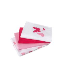 MAKIAN Mulltuch 4-er Set 80 x 80 cm Rosa/Rot Schmetterling
