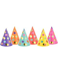 Partydeco Partyhüte gepunktet Mehrfarbig, 16 x 11 cm, 6 Stück