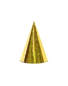 Partydeco Partyhüte holografisch Gold, 16 x 10 cm, 6 Stück