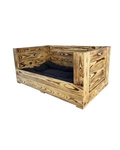 Holz Zollhaus Hunde-Sofa Vintage geflammt, 90 x 57 x 42 cm