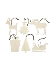 Creativ Company Deko Weihnachtsanhänger aus Sperrholz 7 - 9 cm, 6 Stück