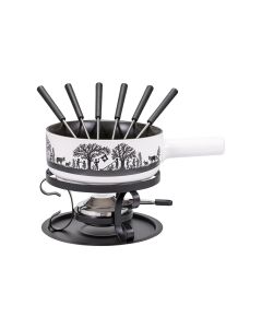 Kadastar Käsefondue-Set Bergchilbi E22 9 Teile, Schwarz/Weiss