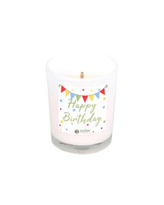 müller Kerzen Kerze im Glas «Happy Birthday» 6.5 x 5.5 cm, Weiss