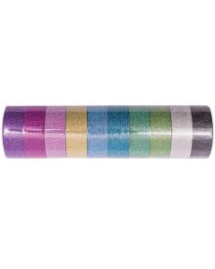 Rico Design Washi Tape Glitter bunt 1.5 cm x 5 m, Mehrfarbig, 10 Stück