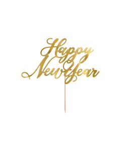 Partydeco Kuchen-Topper Happy New Year 1 Stück, Gold