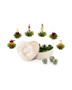 Creano Erblühtee Kugeln Mix grüner Tee 6er Holzherzbox