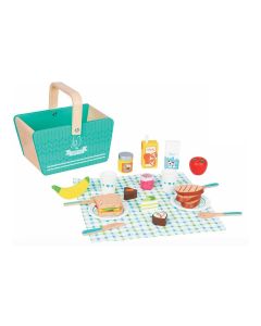 Spielba Holzspielwaren Spiel-Lebensmittel Picknick-Korb aus Holz mit Zubehör