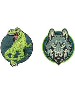Schneiders Badges Dino + Wolf, 2 Stück