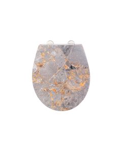 Wenko Toilettensitz Grey Marble Absenkautomatik, Gelbgold/Grau