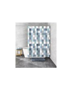 Kleine Wolke Duschvorhang Check 180 x 200 cm, Blaugrau/Grau/Weiss