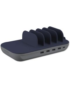 4smarts Ladestation Family Evo 63W mit Qi-Ladefläche, Grau/Cobalt