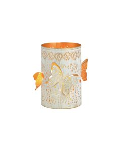 G. Wurm Windlicht Schmetterling 15 cm, Weiss/Gold