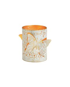 G. Wurm Windlicht Schmetterling 13 cm, Weiss/Gold